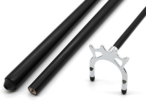 BILMAG Billard Zubehör Cue Queue Brücke Queuebrücke Oma Chrom + Holzstiel 145cm 2-TLG, Schwarz Matt (Spider (Hoch) + Plastikfüßen)