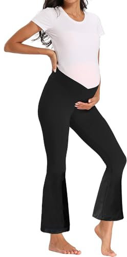 Leggings de Maternité Taille Haute Opaque Pantalon de Grossesse Doux et Extensible Vêtements de Maman à la Mode,S-XL