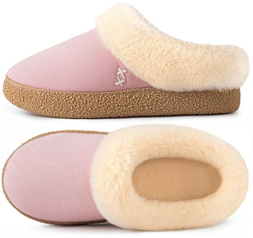 EverFoams Women's Microsuede Slippers Comfy Memory Foam Non-slip Indoor House Shoes with Fuzzy Collar Joyful Pink, 3-4 UK