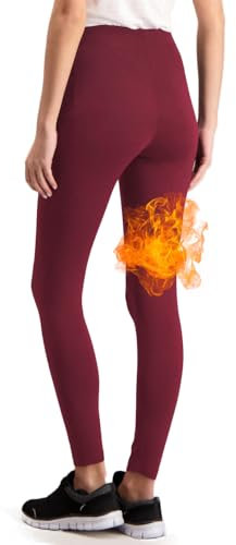 ELF KUCKUCK Thermoleggins für Damen Gefüttert Leggins Thermo Winter Leggings aus Baumwolle Winterleggings Burgendy