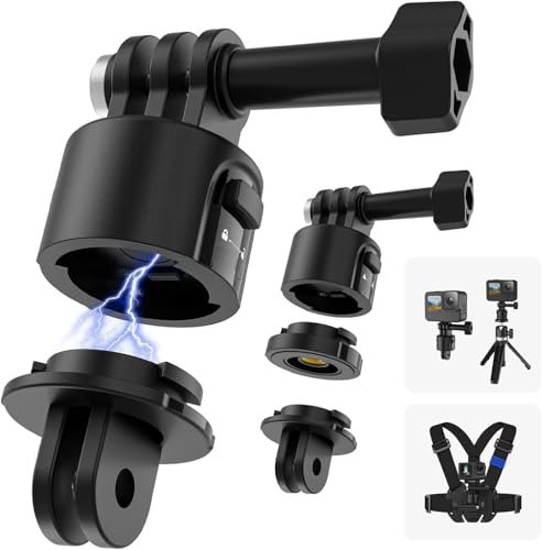 Quick Release Adapter for GoPro Hero 13 12 Insta360 DJI AKASO Action Camera, Secure Double Locking Quick Release Adapter For Tripods, Selfie Stick Mount For Action Camera With Addtional Security Clip
