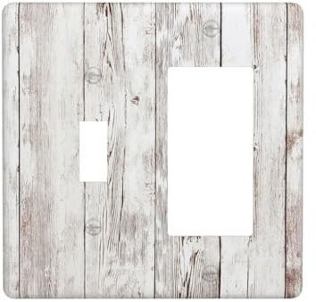 Vintage Western Kitchen Gray/White Grey Wood Plank Grain 2 Gang 1-Toggle 1-Decorator/Gfci Combination Light Switch Cover Cabin Rustic Barn Wooden Print Decorative Combo Device Toggle/Rocker Wall Plate