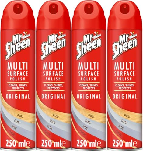 Mr Sheen Multi Surface Polish Spray, For Use on Wood, Plastic, Glass and Metal, Scent: Original, 250ml, Pack of 4