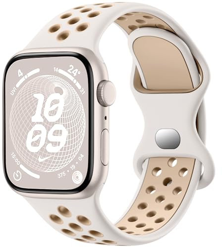 CeMiKa Sport Armband Kompatibel mit Apple Watch Armband 38mm 40mm 41mm 42mm für Frauen Männer, Atmungsaktives Silikon Armband für iWatch Series 10 9 8 7 6 5 4 3 2 1 SE, Polarstern/MilkyTea