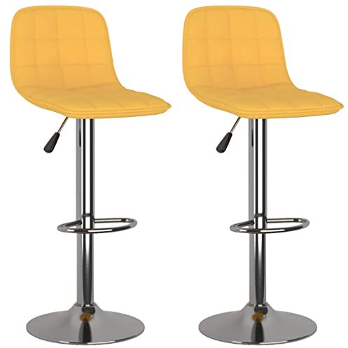 vidaXL 2X Barhocker Höhenverstellbar Drehbar Küchenhocker Barstuhl Bistrohocker Tresenhocker Thekenhocker Tresenstuhl Bar Stuhl Hocker Gelb Stoff