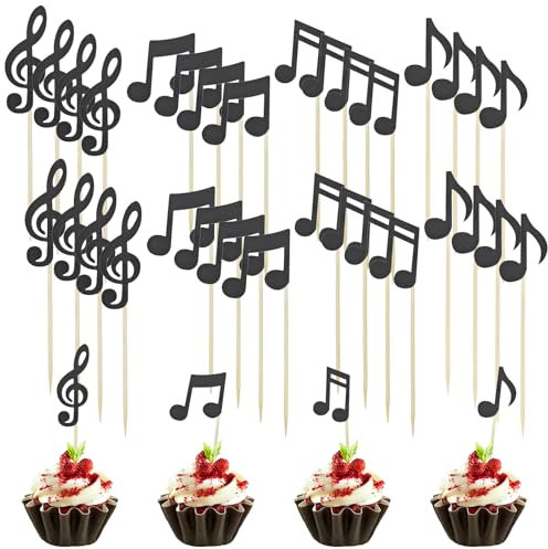 60PCS Music Notes Cupcake Toppers, Birthday Cake Decor Supply, Rock Music Concert Theme Party Cake Decorations Supplies, Glitter Musical Symbol Cupcake Decorations(4 Styles)