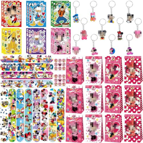 66 sacchetti per feste per bambini, 16 adesivi, 12 sacchetti di carta per feste, 12 portachiavi, 12 elastici a scatto per sacchetti per bambini, riempitivi per calze per ragazzi e ragazze