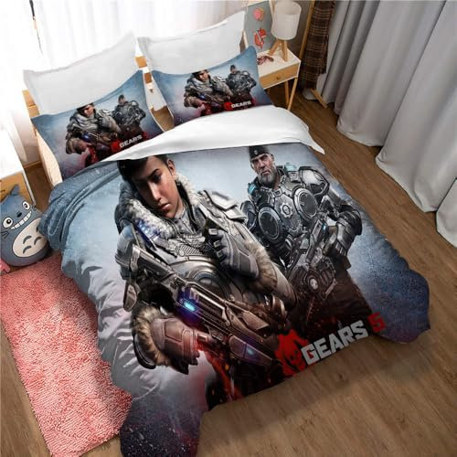 Ste-X Bettbezug-Set, Wendbar, Gears of War-Bettwäsche, Steppdeckenbezüge, Kissenbezüge, Hochwertige Bettwäsche In Leinenoptik, Hochwertiger Baumwollstoff (GOW 02,135x200cm)