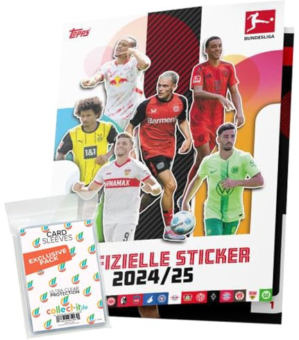 Bundle mit Topps Bundesliga Sammelsticker 2024/2025-1 Album + exklusive collect-it Hüllen