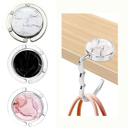 HUATEEN Ganci per Borse Per Tavoli,3 PCS Gancio Pieghevole Borsa da Tavolo Borsa Supporto Appendiabiti Fino a 5kg,Tavolo Scrivania Collezione-ganci da Scrivania per Borsa per le Donne Gadget Regalo