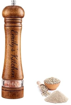 Personalised Pepper Mill with Engraved Name Wooden Salt Grinder with Adjustable Ceramic Core Manual Pepper Grinder for Home & Kitchen 8 inches