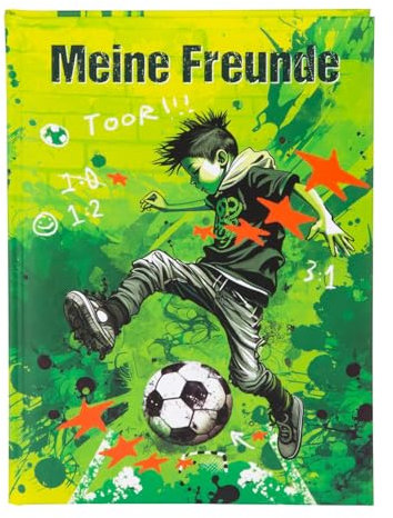 goldbuch 43 133 Freundebuch Stürmer, Freundschaftsbuch DIN A5 mit 84 illustrierte Seiten, für Kita, Hort und Grundschule, für Beste Freunde in der Schulzeit, Kunstdruck Einband mit Fußballer-Motiv