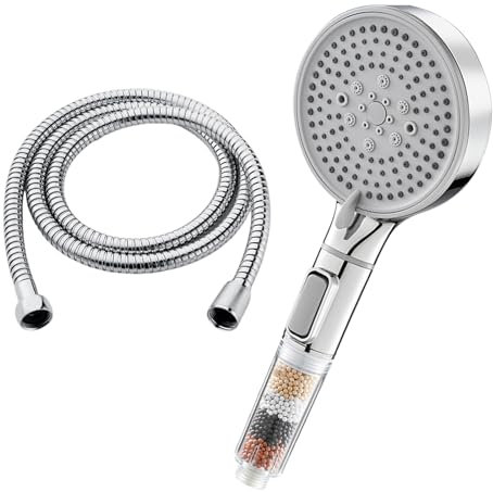 Wennala Soffione Doccia con Tubo1,5M, Soffione Doccia con Anticalcare, Soffione Doccia alta Aressione Risparmio,5 Tipi Di Getto,Cloro Residuo, Batteri, Metallo Pesante