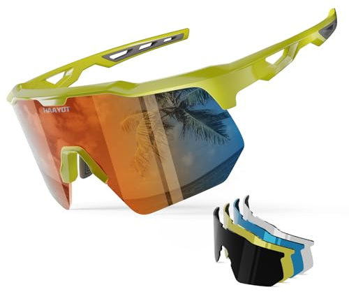 HAAYOT Sonnenbrille-Sportbrille Schnelle-Brille Polarisierte-Fahrradbrille Herren-Damen-Sportbrille, 5-auschbare-Gläser, 99%-UV-Schutz, leichte-TR90-Brille-für Radsport