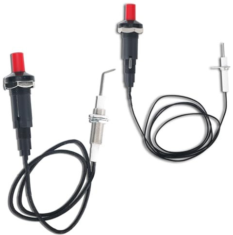 BTFO Kit de 2 Encendedores Piezoeléctricos de Propano con Botón Pulsador, Electrodo Cerámica y Cable Largo Repuesto Encendedor Chispa Propano para Horno Chimenea Parrilla Gas y Calentador
