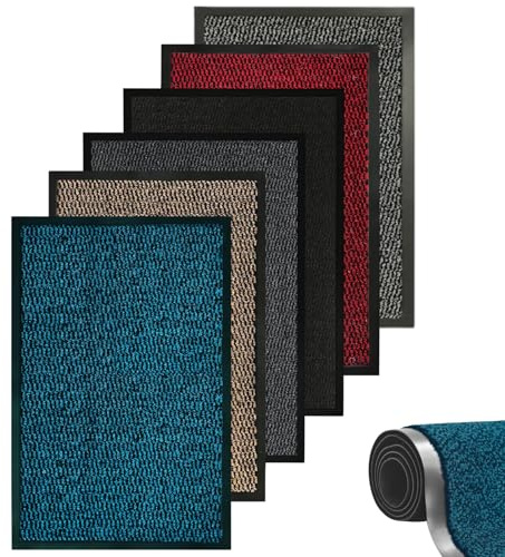 caprican Barrier Mat Heavy Duty Door Mat | Super Absorbent Non-Slip Rubber Backing | Washable Indoor Outdoor Dirt Trapper Rug | Low Profile Entrance Mat Kitchen Hallway & Patio (Blue, 60 x 80 cm)