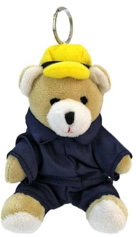BEMIRO Feuerwehr Teddy Schlüsselanhänger – ca. 12 cm – mit Uniform & Feuerwehr Schriftzug – Mini Plüschtier mit Ring & Kette – Geschenk für Feuerwehr-Fans (1)