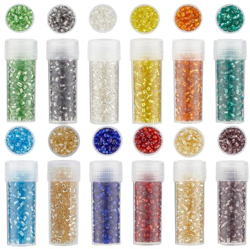 SUNNYCLUE 24 Botella de 120g de Cuentas de Vidrio de 3mm, 8/0 Cuentas Redondas, Kit Pequeño, Lindo, Verde, Rojo, Cristal Mixto, Transparente, Poni, Espaciador de Amistad para Hacer Joyas, Manualidade