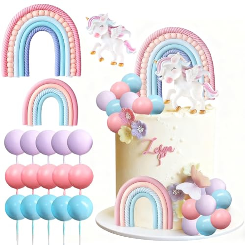 Einhorn Cake Decoration mit Einhorn-Eiern, Blättern, Ball, Kuchendekorationen für Geburtstagsparty, Wildtier-Party, 18 Stück Kinder-Kuchendekorationen