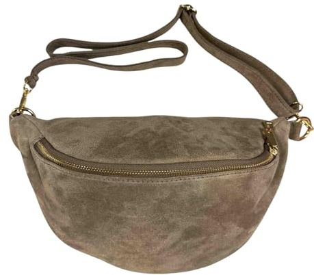 Bauchtasche aus echtes Leder Tasche Crossbody Gürteltasche Wildleder Made in Italy (Taupe)