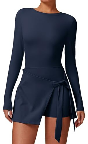 Tenniskleid Damen Tennis Dress Outfit - mit Taschen Golfkleid Polokleid Golf Outfit Damen A-Linien Sommer Elastizität Sportkleid Sport Kleid mit Hose Drunter Minikleid Frauen Marineblau S