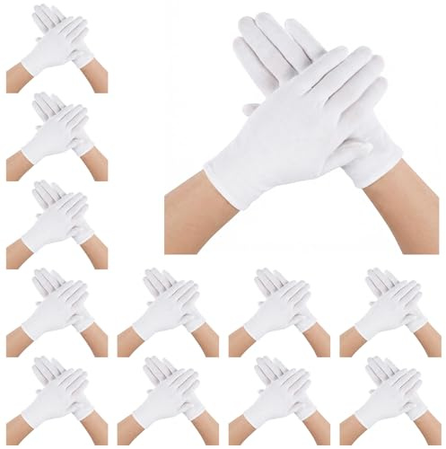12 Pair Sleeping White Gloves for Moisturizing Hands White Cotton Gloves for Dry Hands Work Glove for Coin Jewelry Service Women and Men Cotton Glove for Eczema Lotion Spa Glovess for Lotion Overnight