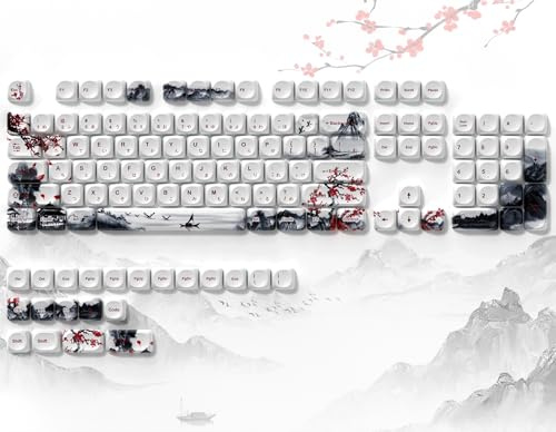 dagaladoo White Japanese PBT Keycap Set,Cherry Blossom MOA Profile Keycaps Full Set,Dye-Sub 134-key Custom Keyboard Key caps for 100% 75% 65% 60% TKL US Layout Mechanical Keyboard