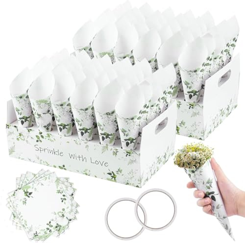 KALBIGRO 60 Coni Portariso Matrimonio, Coni Riso Kraft con 2 Portacoriandoli, Portaconfetti per Matrimonio, Nozze, Comunione, Compleanno, Foglie