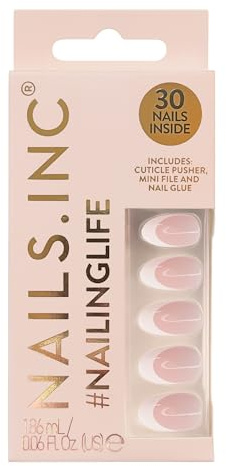 Nails.INC #NailingLife It's Giving Gracie Classic French Tip Almond-Shaped Press-On Nails, 30 Sizes, Long-Lasting, Non-Damaging, No Snap, Salon-Quality At Home Manicure, Glue Included, 33 Piece Set