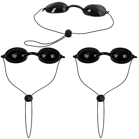 AIWXEEU Lot de 3 Lunettes de Protection UV en Silicone Noir, Masque Oculaire pour Bronzage Solarium et Soins Esthétiques, Cache-œil Réglable contre Lumière Forte