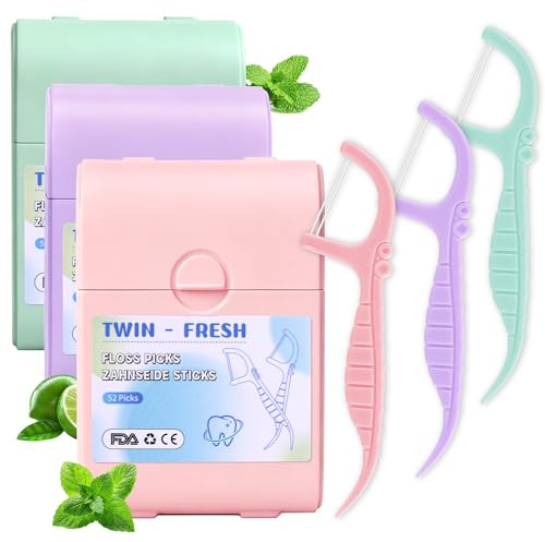 156 Stk. Zahnseide Sticks Doppelter faden Minze Zahnseide Zahnstocher mit 3 Frische Geschmack Minze Limette Twin-line Dental floss Sticks Mint 3 Reisebox Zahnseidestick pro 52