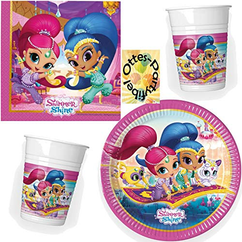 HHO Shimmer and Shine - Glitter Friends Partyset 36tlg. für 8 Gäste Teller Becher Servietten