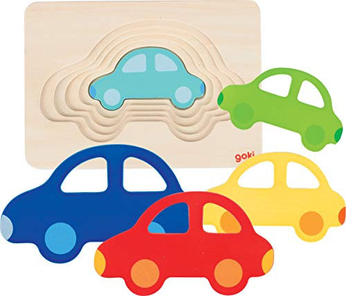 Puzzle aus Holz Schichtenpuzzle Auto 5 Schichten goki Kinderpuzzle mit Palandi® Sticker