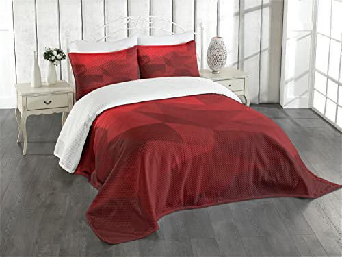 ABAKUHAUS rot Tagesdecke Set, Triangular Mosaik mit Poly, Set mit Kissenbezügen Romantischer Stil, für Doppelbetten 220 x 220 cm, Blaugrau Violett