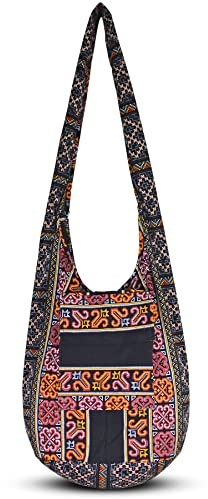 YOUR COZY Boho Crossbody Bag for Women – Handmade Cotton Sling Bag Lightweight Unisex Travel Purse with Zipper (Naga03)