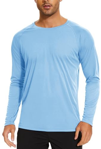 TACVASEN Herren UPF 50+ UV Schutz Shirt Sonnenschutz Langarm Performance T-Shirt Workout Running Shirts, Himmelblau, L