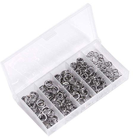 VGEBY1 200 Stück Edelstahl Sprengringe für Angeln, 5 Größen Heavy Duty Split Ringe, Solid Lures Connectors Set, Angelgerät