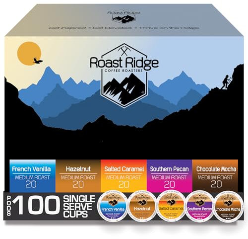 Roast Ridge 100 cialde di caffè singole per Keurig K-Cup Brewers, 20 (caramello salato, pecano meridionale, cioccolato moka, nocciola, vaniglia francese)