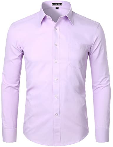 PARKLEES Chemise à manches longues pour homme - Coupe ajustée - Style décontracté - Avec poche, Lavande micro-sergée, XL