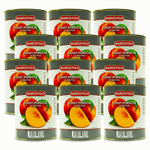 Food-United Dunst Pfirsiche in Hälften ohne Zuckerzusatz 12 Dosen Füllmenge 820g ATG 480g ohne zusätzliche Aromen naturbelassen reif geerntet und ohne Konservierungsstoffe (12 Dosen)