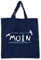Fördeblau Dunkelblaue Tragetasche mit 'Moin' Aufdruck, 38x42cm, 100% Baumwolle, Stilvolles Norddeutsches Design mit Leuchtturm und Möwen. Schönes Geschenk auf Plattdeutsch.