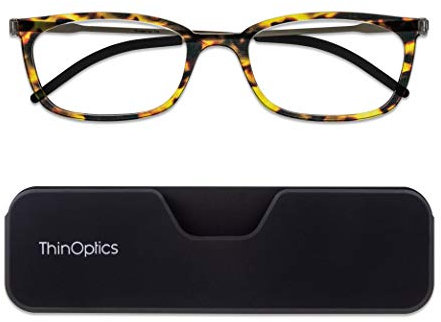 ThinOptics Connect Ultradünne Lesebrille Stärke +3.0 - Magnetisches Telefonetui - Schildkrötengestell Gestelle - Unisex-Lesebrillen für Männer und Frauen