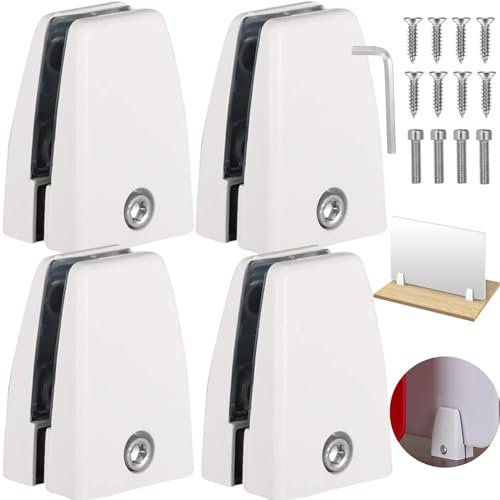 4 Pezzi Supporto Clip per Specchi, Vetro e Divisorio Scrivania - Morsetti per Pannelli in Vetro, Assicelle, Reggimensole - Per Bagno e Ufficio