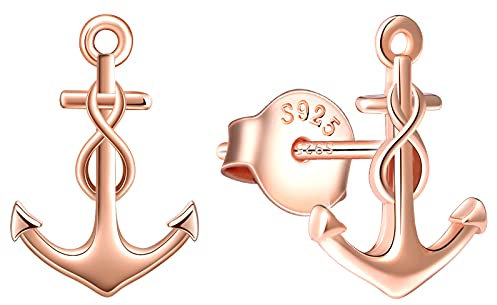 INFINIONLY Damen und Mädchen Ohrringe, 925 silber ohrring, Anker Ohrringe, ohrstecker mit anker und unendlichkeitssymbol, rose gold