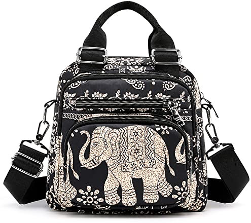 VARLIVOO Mode Damen Schultertasche Frauen Kleine Umhängetasche Rucksack Handtasche College Camping Reisen Taschen Crossbody Bag Wasserdichtes Polyester Elefant