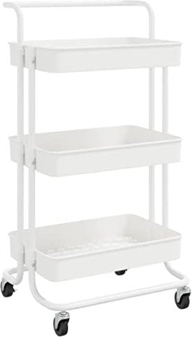 vidaXL Küchenwagen 3 Etagen Rollwagen Servierwagen Küchentrolley Abräumwagen Haushaltwagen Beistellwagen Etagenwagen Weiß 42x35x85cm Eisen ABS