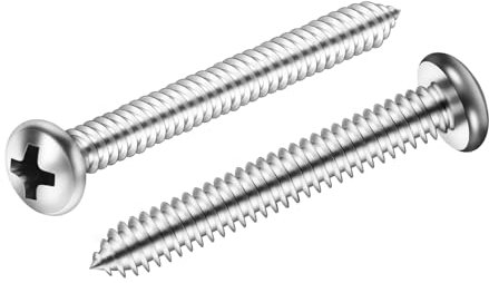 #12 x 2 Phillips Pan Head Self Tapping Screw, Pan Head Sheet Metal Screws Wood Screws, Stainless Steel 304 (18-8), 50 Pack
