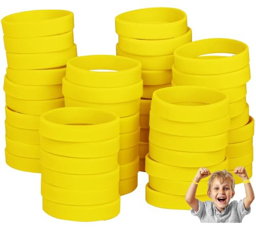 50PCS Silicone Bracelets Wristbands for kids,Blank Rubber Wristbands Elastic Universal Bracelets Rubber Wholesale Bracelet bands bulk Yellow