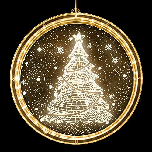 Weihnachten Dekorative Fenster Licht Warmweiß Hängende Weihnachtsbeleuchtung 3D Weihnachtsbaum Hintergrund Weihnachtsdeko Lichter für Innen Weihnachtsfeier Party Terrasse Christmas Decoration