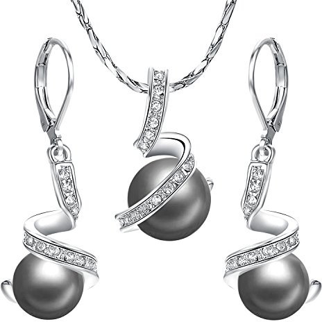 Aleasha Schwarz Perlenanhänger Halskette Ohrring Set Damen Silber Kette Schmuck Set Edelstahl Geschenk 45CM